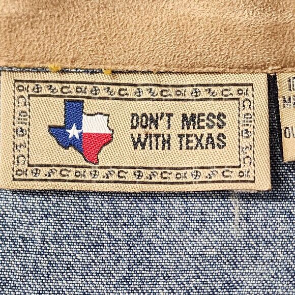 Don’t Mess With Texas Denim Jacket Women L Blue Western Boho Aztec Embroidered - Picture 5 of 15